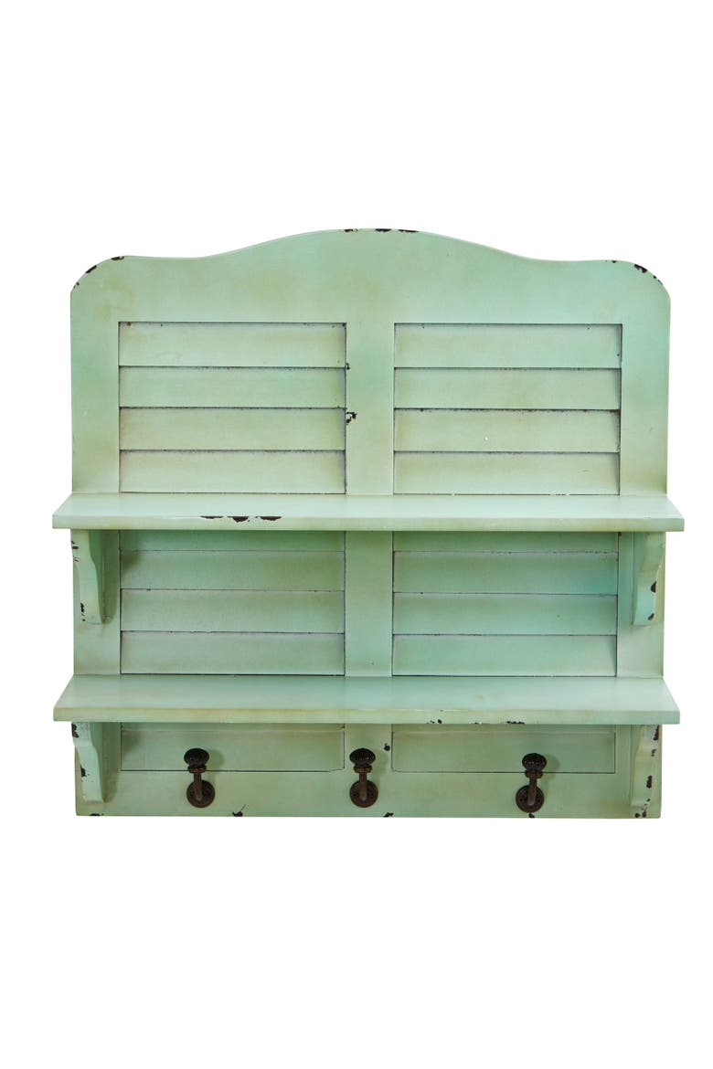 20-in Vintage Window Shutter Shelving with Hooks Wall Decor, Main, color, Cream