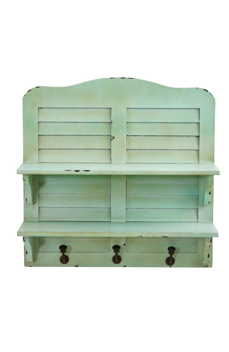 NEARLY NATURAL 20-in Vintage Window Shutter Shelving with Hooks Wall Decor, Main, color, Cream