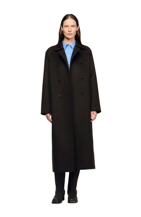 Long wool and leather coat