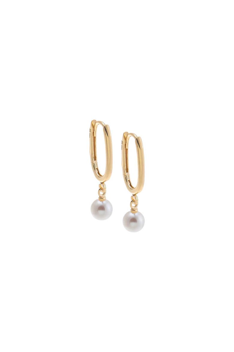 Paperclip Dangling Pearl Drop Huggie Earring 14K, Main, color, 14K Gold