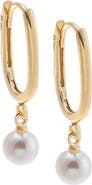 BY ADINA EDEN Paperclip Dangling Pearl Drop Huggie Earring 14K