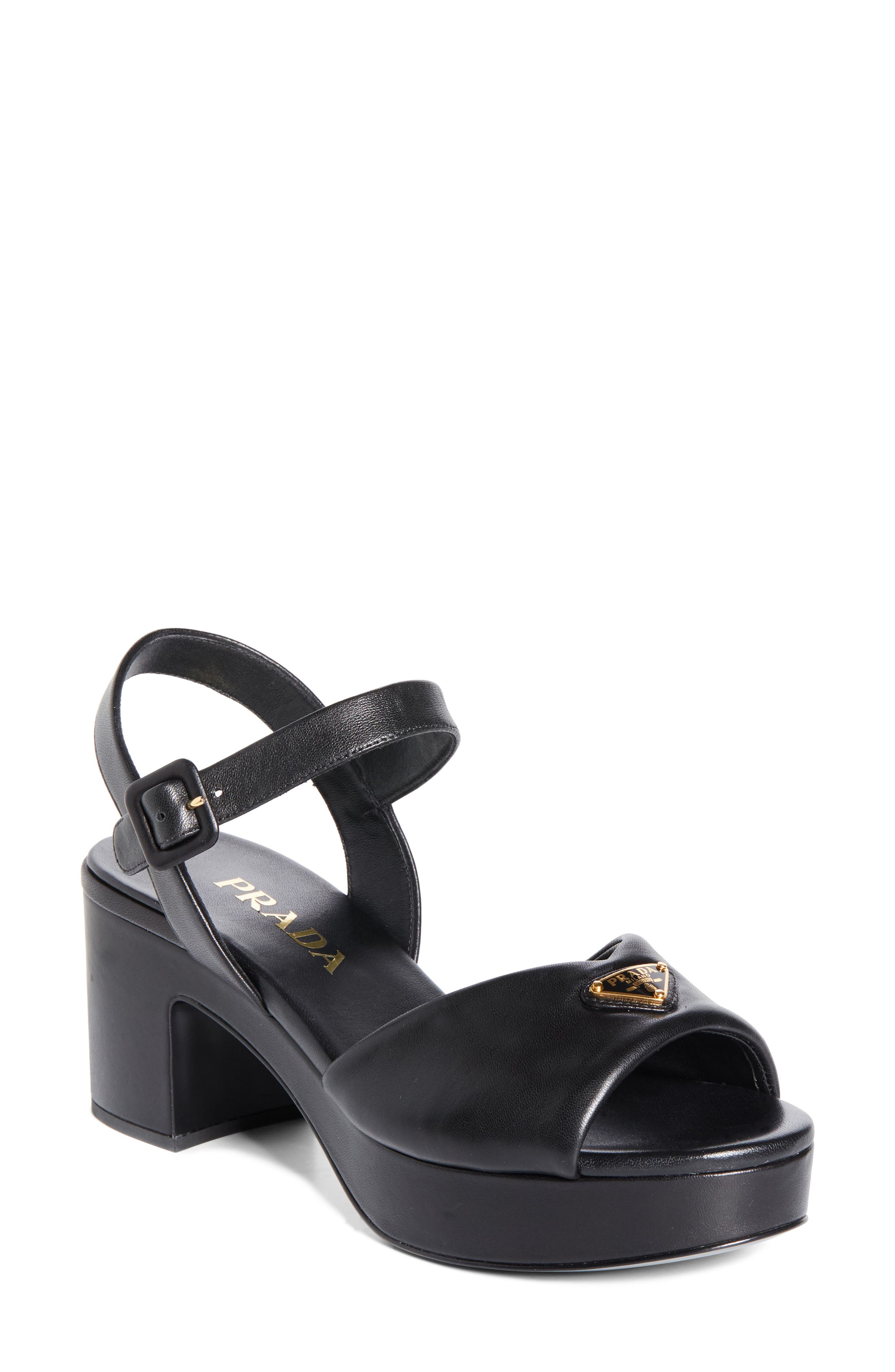 Prada Logo Platform Sandal, Main, color, Nero