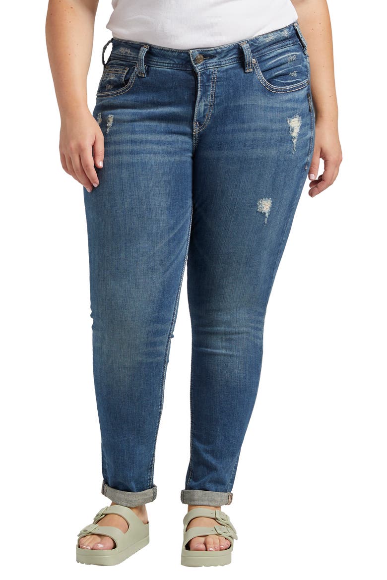Distressed Girlfriend Jeans, Main, color, INDIGO