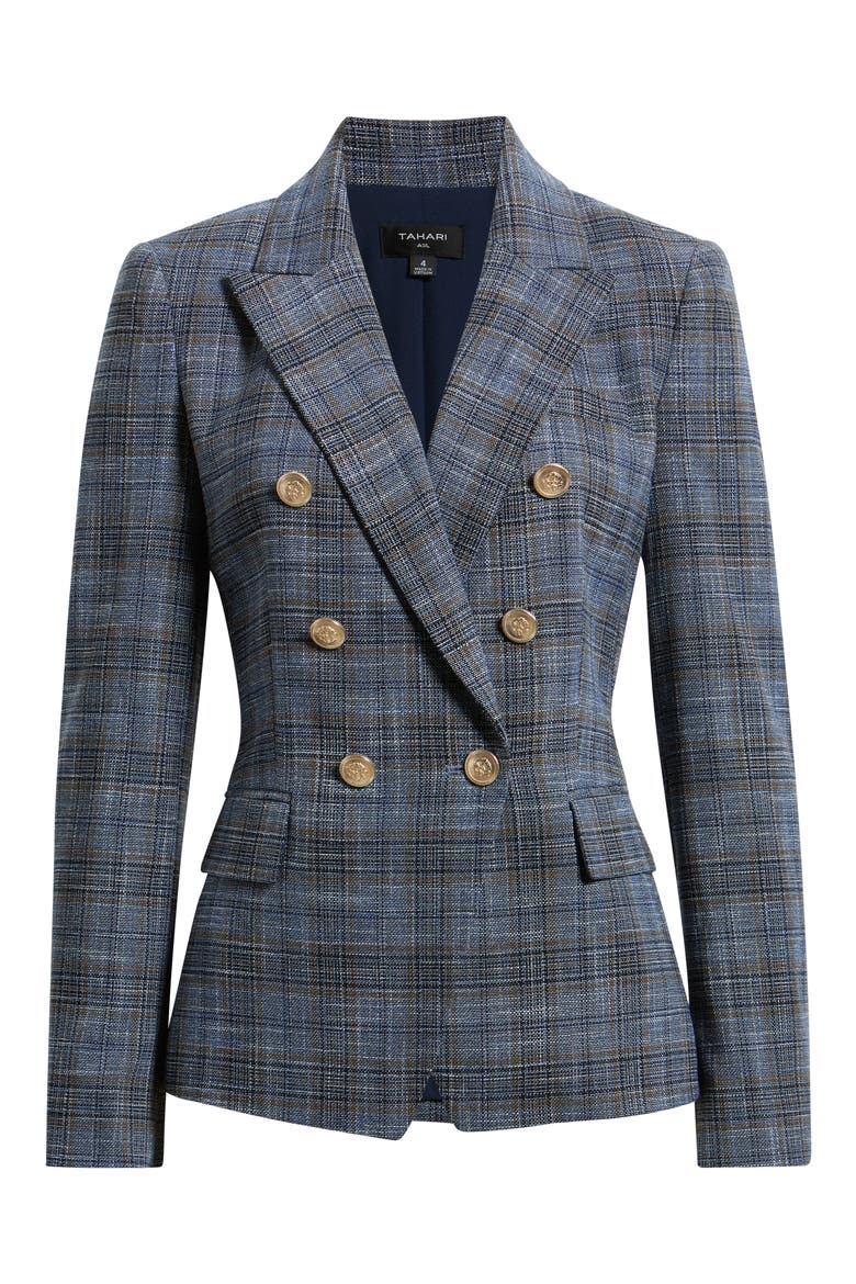 Plaid Double Breasted Jacket, Alternate, color, INDIGO LUGGAGE