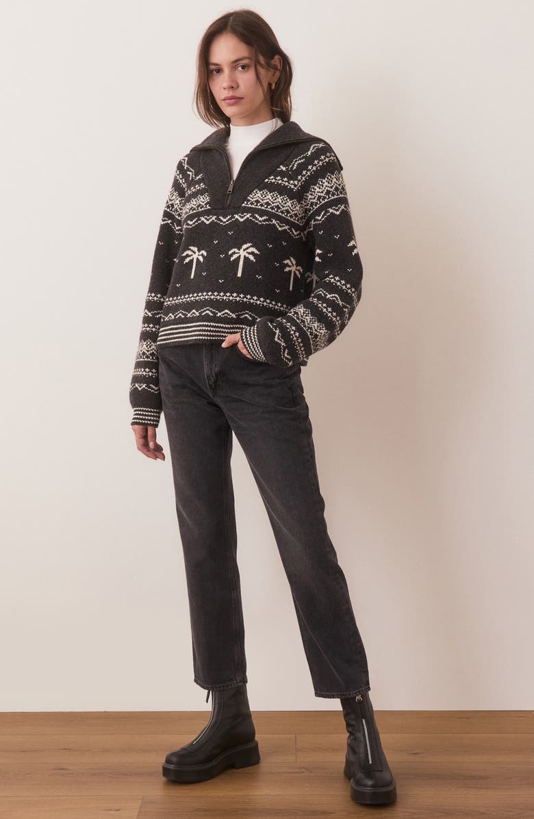 Marine Layer Archive Whitney Fair Isle Quarter Zip Sweater, Alternate, color, Washed Black