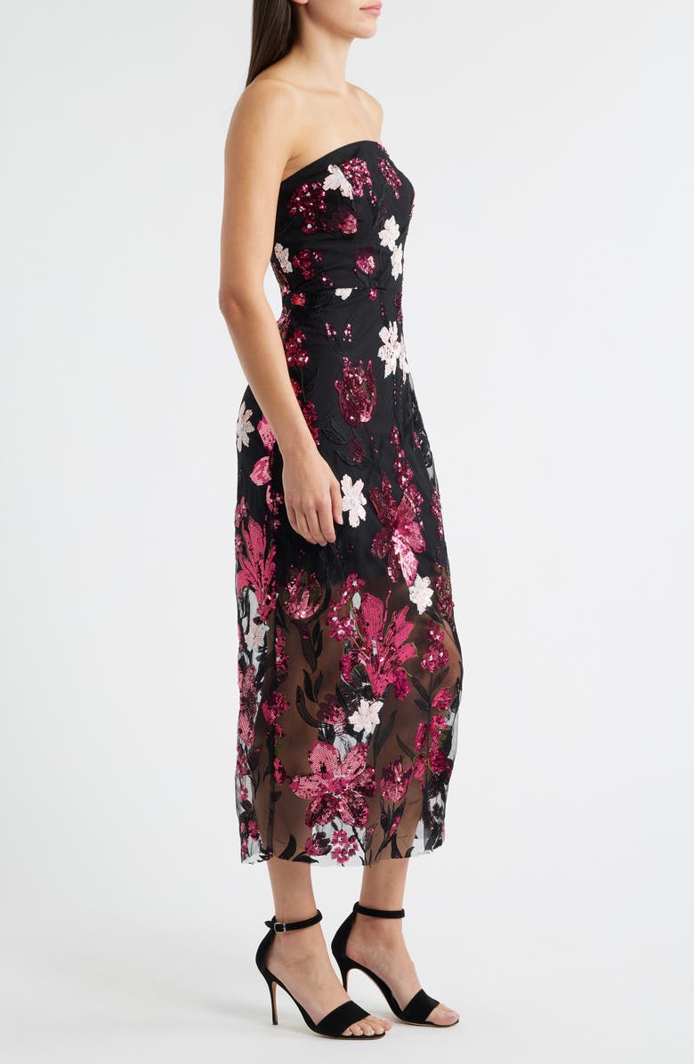 Sam Edelman Floral Sequin Strapless Midi Dress, Alternate, color, Pink/ Black