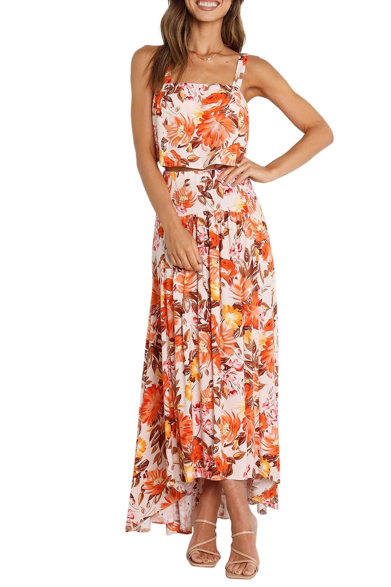 Lulu Floral Print Two-Piece High-Low Maxi Dress, Main, color, PINK FLORAL