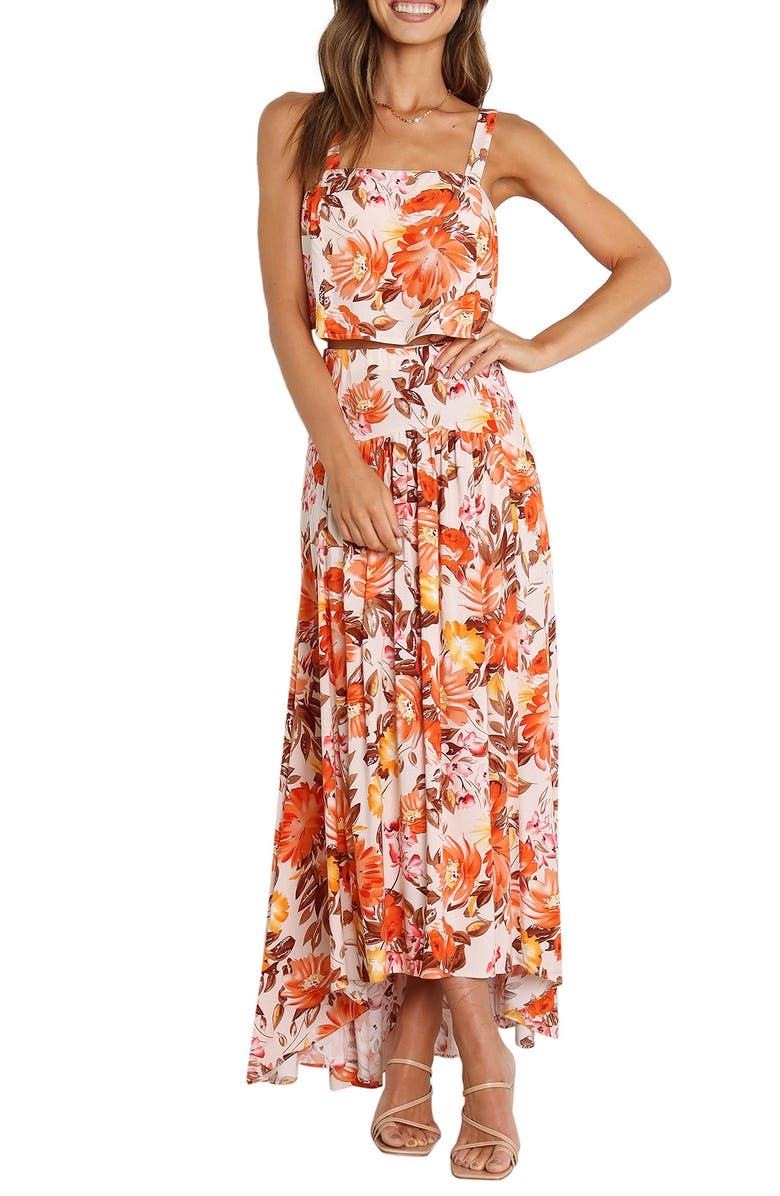 Petal & Pup Lulu Floral Print Two-Piece High-Low Maxi Dress, Main, color, Pink Floral