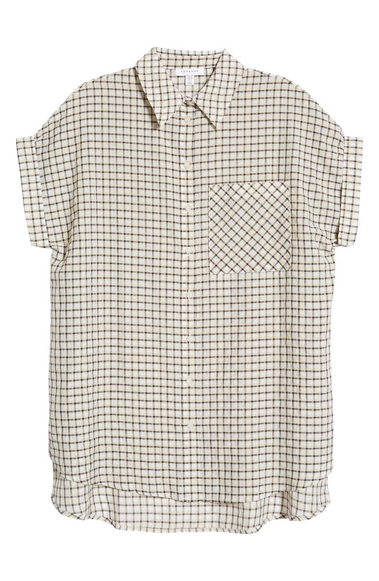 Topshop Check Short Sleeve Button-Up Shirt, Alternate, color,