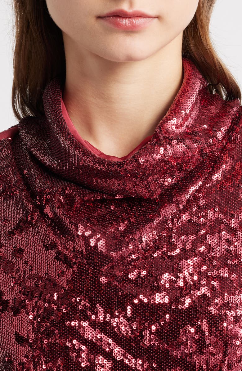BOSS Sequin Mock Neck Top, Alternate, color, Deep Ruby