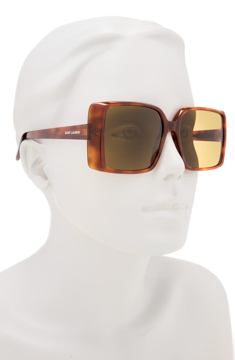 Saint Laurent 56mm Square Sunglasses, Alternate, color, Havana Havana Brown