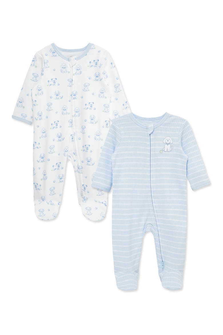Playful Puppy 2-Pack Organic Cotton Footies, Main, color, BLUE