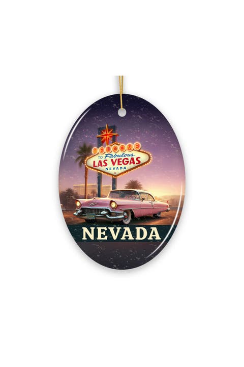 Las Vegas Neon Sign Pink Cadillac Oval Ornament