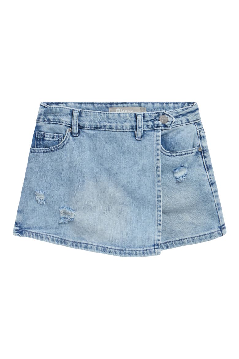Kids' Distressed Overflap Denim Skort, Main, color, LIGHT INDIGO