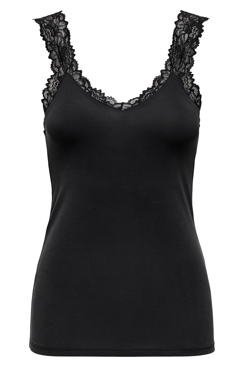 Free Lace Trim Sleeveless Top, Alternate, color, BLACK