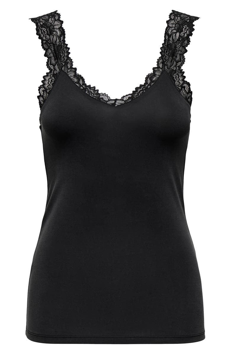 Only Free Lace Trim Sleeveless Top, Alternate, color, Black