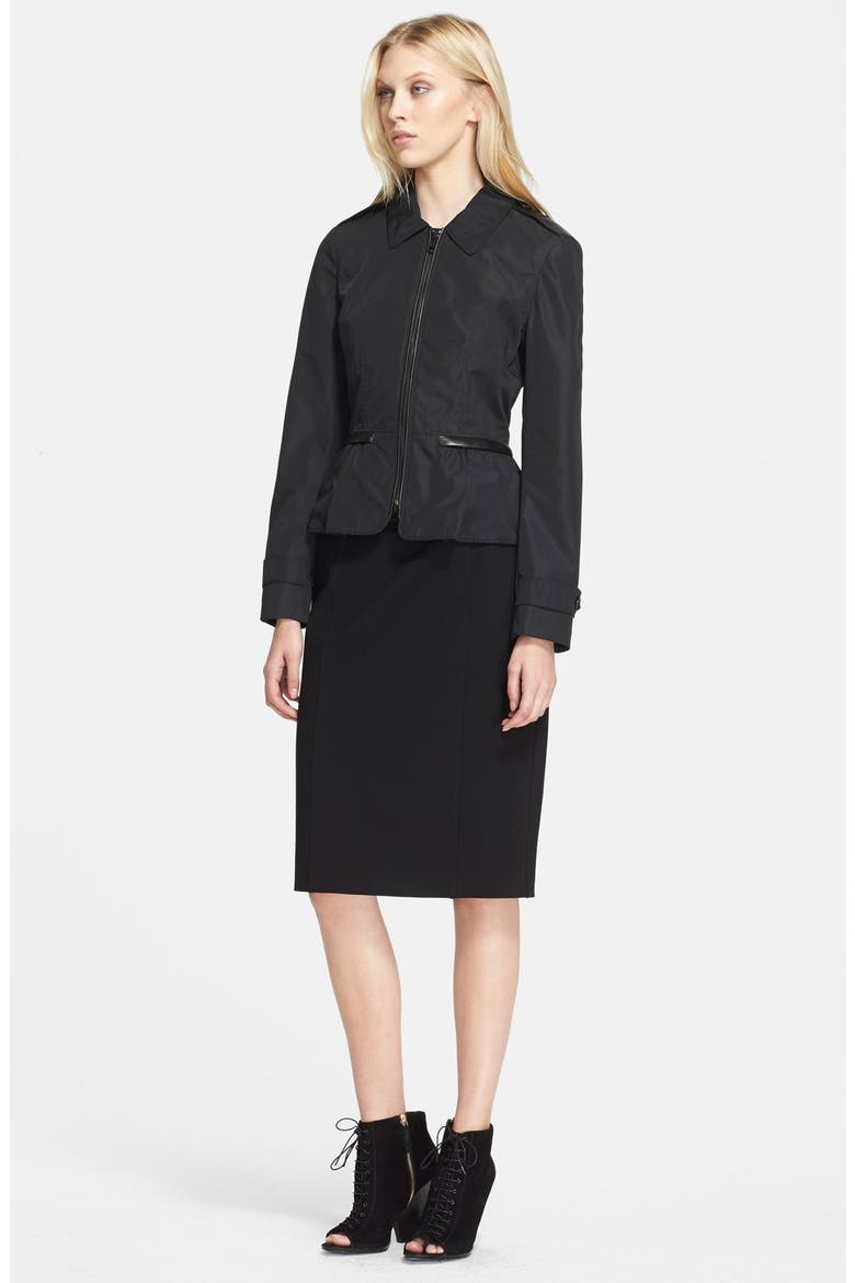 Leather Trim Taffeta Jacket, Alternate, color, BLACK
