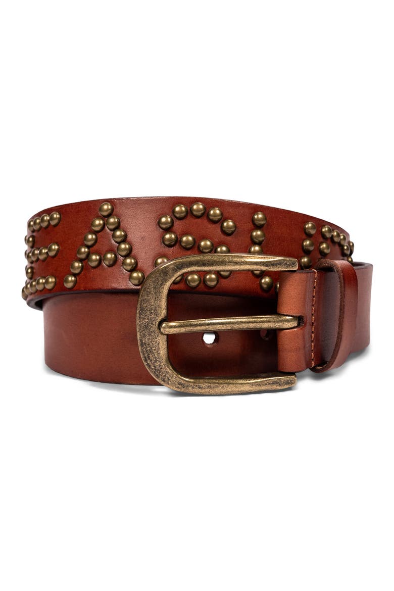 Stud Leather Belt, Main, color, BROWN