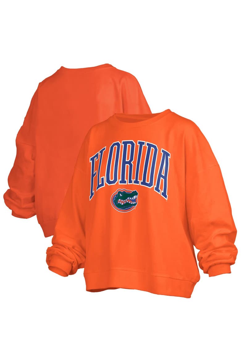 Women's Pressbox Orange Florida Gators Janise Arch Over Logo Waist Length Oversized Pullover Sweatshirt, Alternate, color, Orange