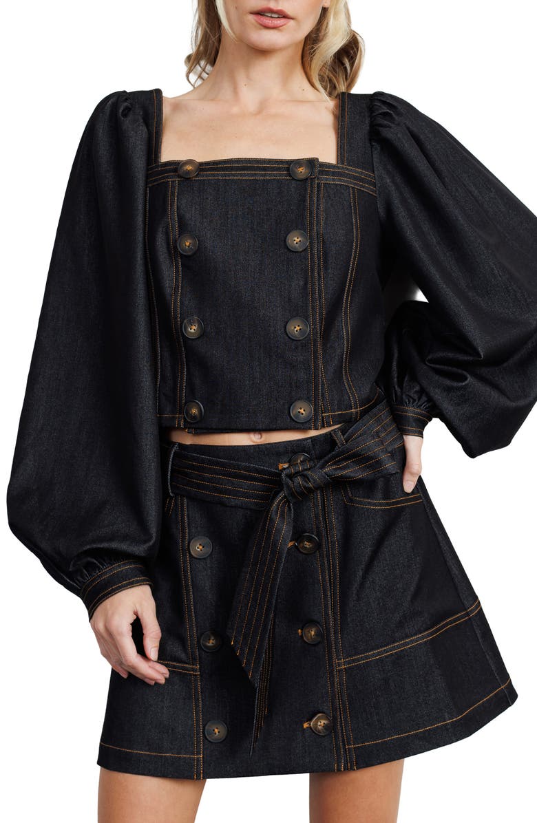 CIEBON Myers Bubble Denim Top, Main, color, Black