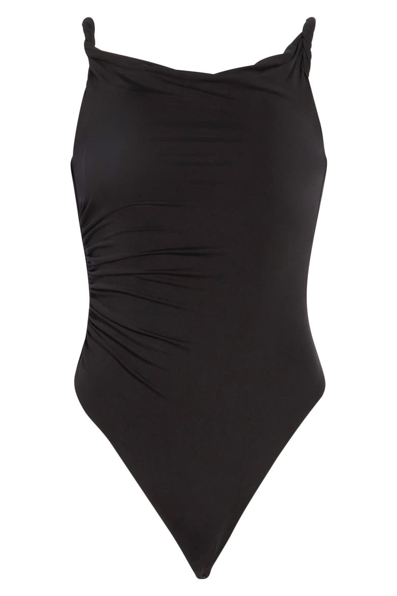 Bianca Twist Off the Shoulder Bodysuit, Alternate, color, BLACK