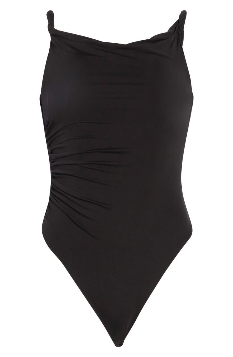 Alice + Olivia Bianca Twist Off the Shoulder Bodysuit, Alternate, color, Black