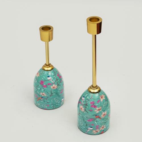 Mela Artisans Aqua Flora Tapered Candleholders In Blue