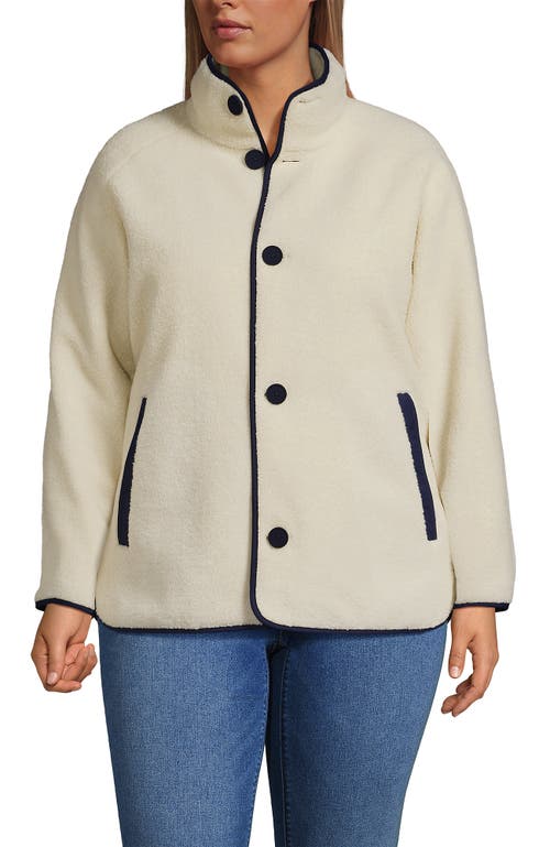 Lands' End Plus Size High Pile Fleece Reversible Mixed Media Long Jacket In Blue