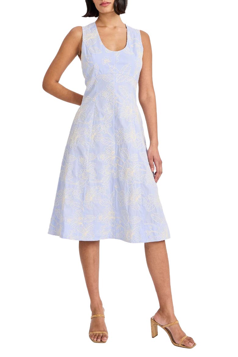 Sleeveless Cotton Blend Midi Dress, Main, color, BLUE/ IVORY