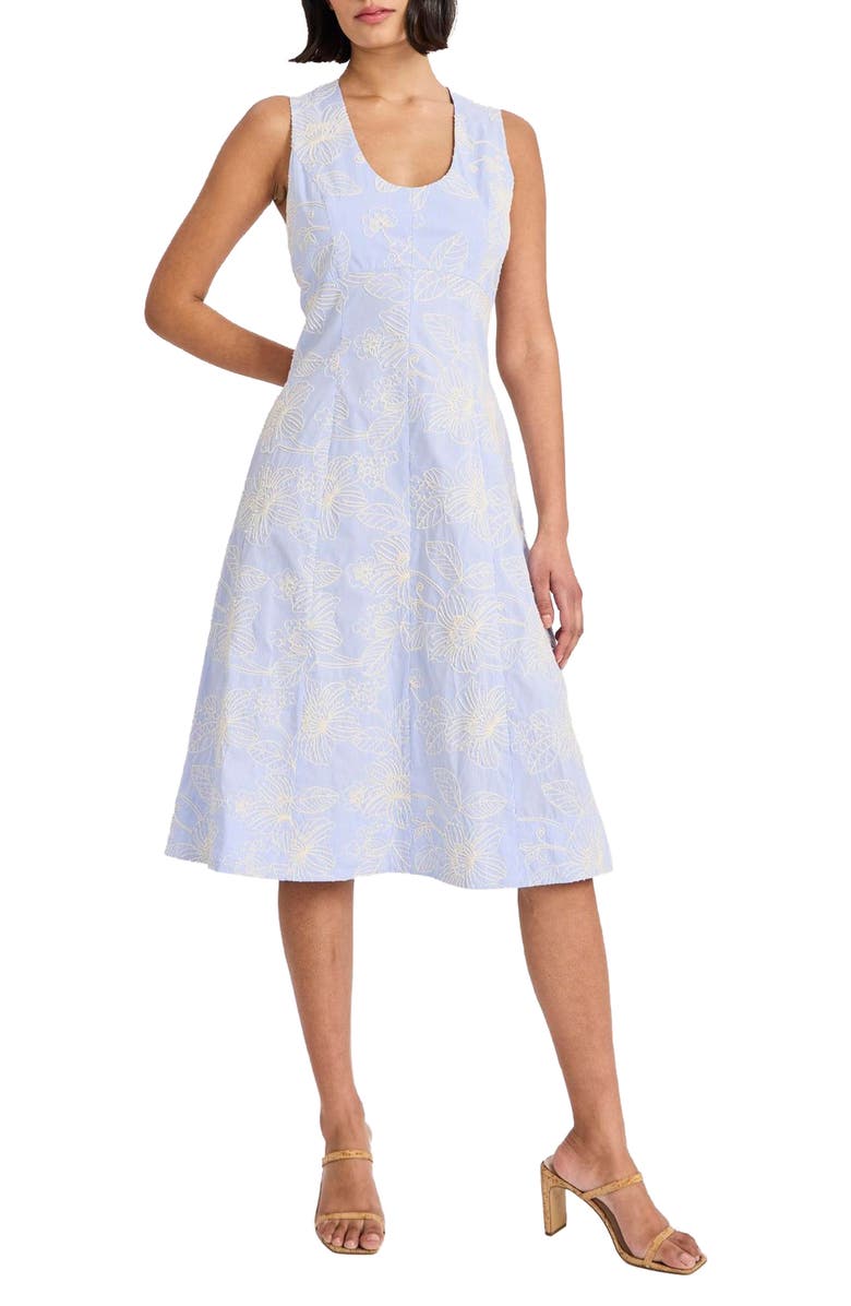 Maggy London Sleeveless Cotton Blend Midi Dress, Main, color, 