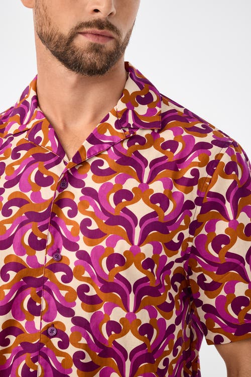 Mr Turk Felix Short Sleeve Printed Button-up Shirt In Purple