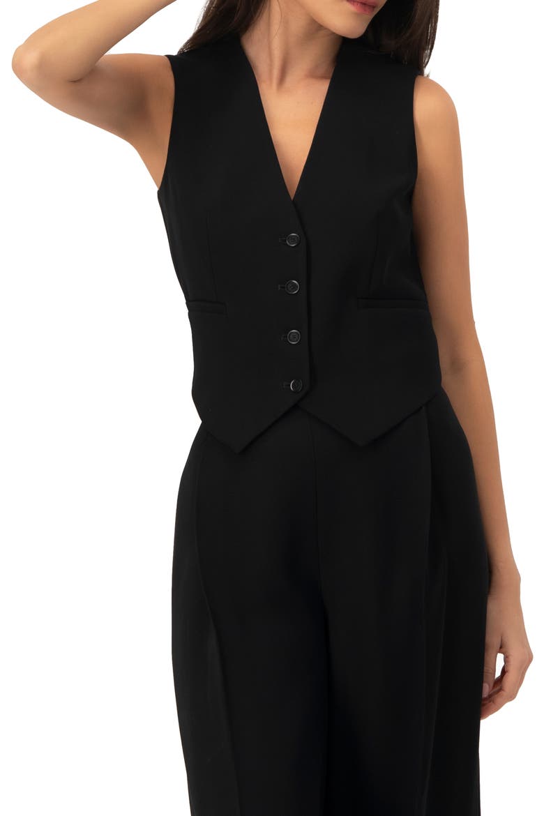 Tailored Sleeveless Vest with Button Closure, Alternate, color, Black