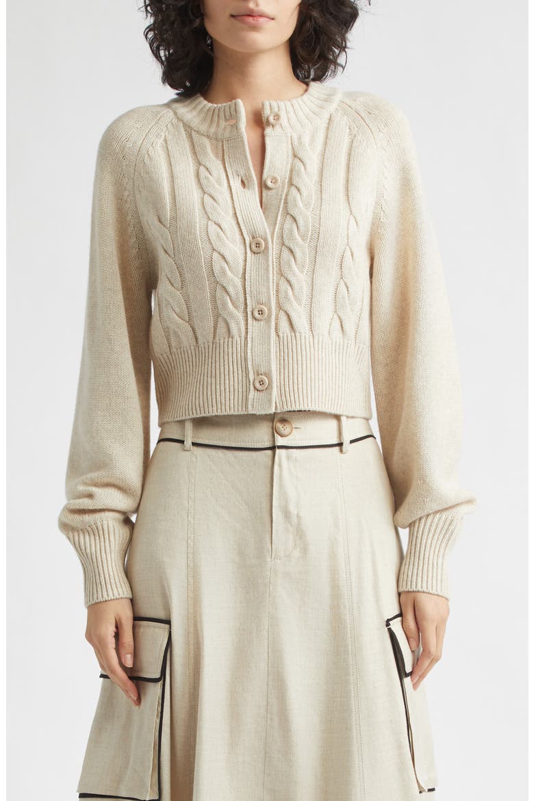 Rita Cable Knit Wool & Cashmere Cardigan, Main, color, PALO SANTO