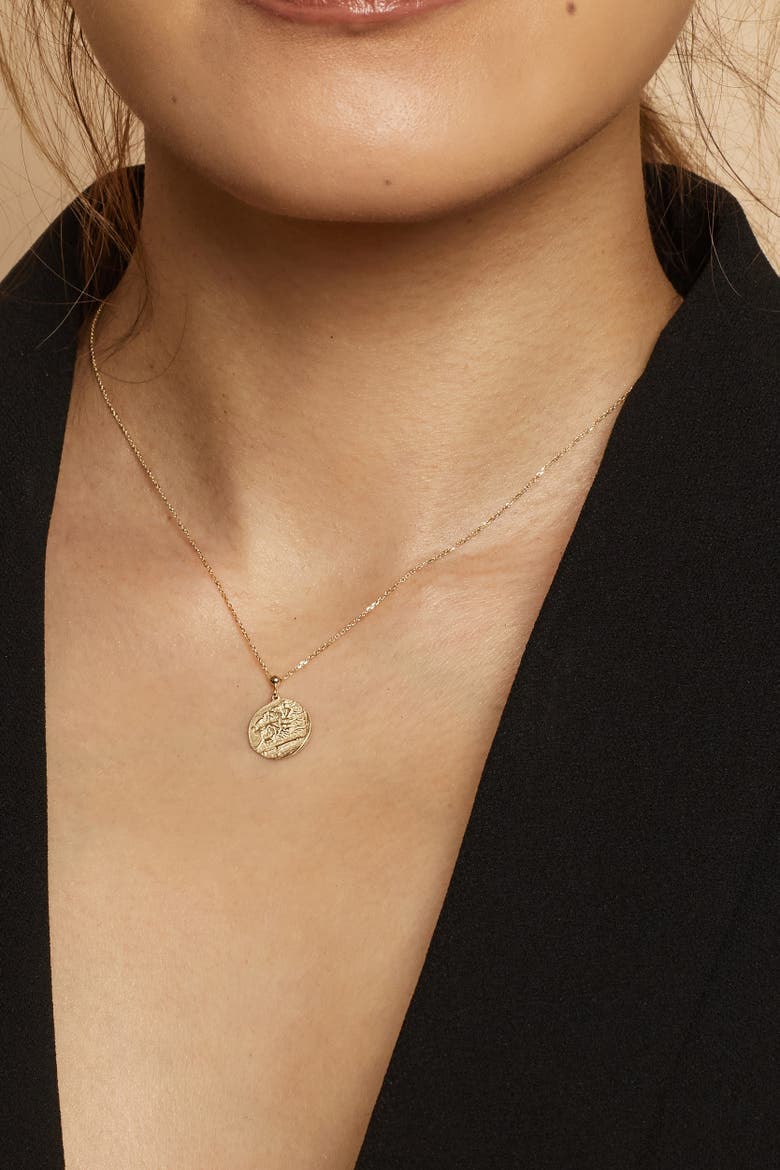 14K Yellow Gold Greek Lion Medallion Necklace, Alternate, color, Yellow Gold