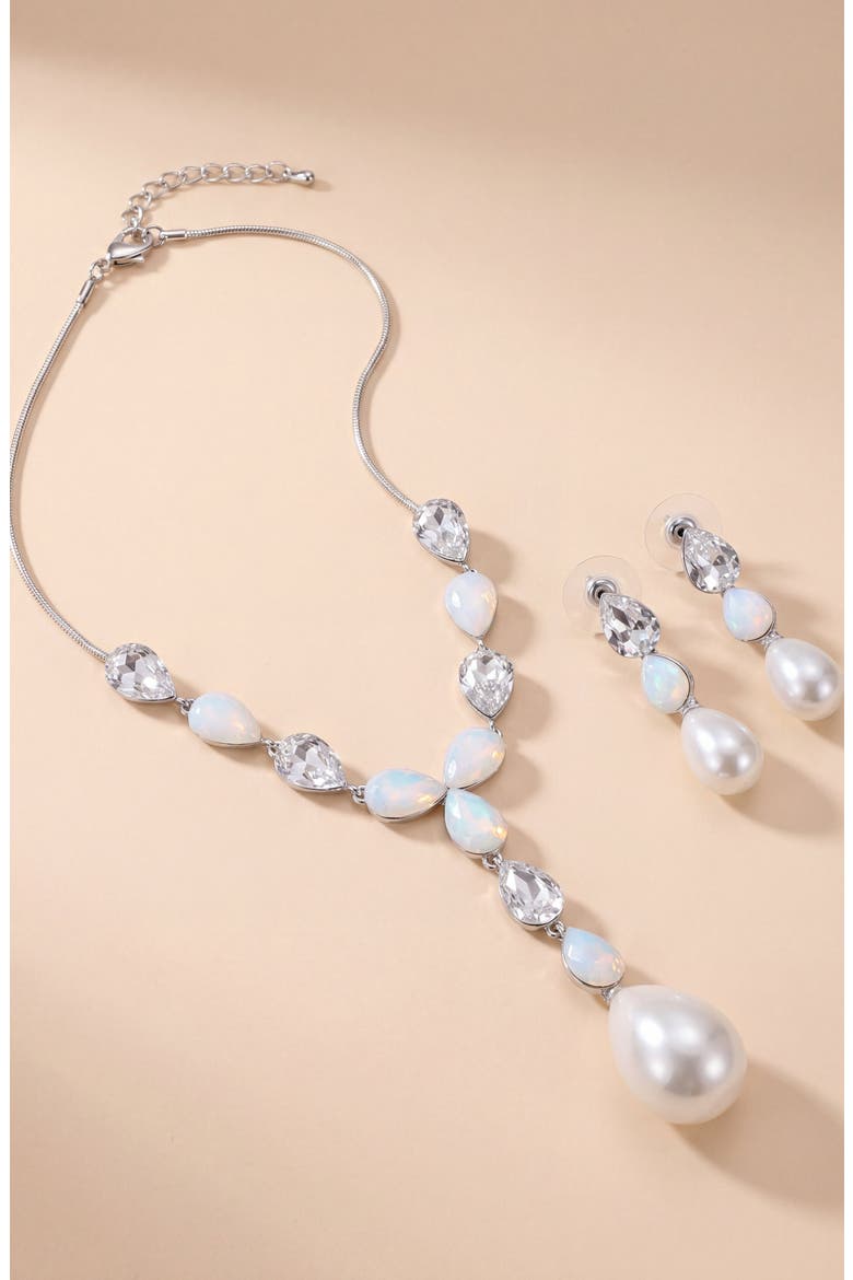 Pearl Drop Necklace and Earrings Set, Alternate, color, Silver