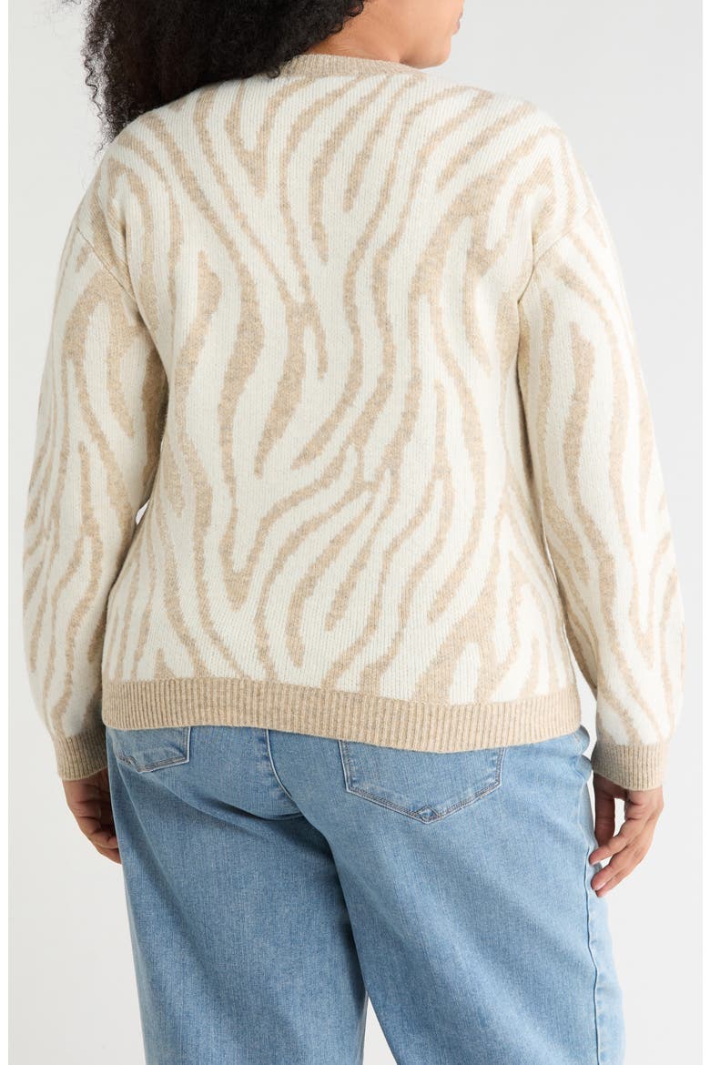 Zebra Print Crewneck Cardigan, Alternate, color, HEATHER WHITE/ SCONE ZEBRA