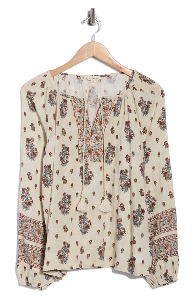 Lucky Brand Print Split Neck Top, Alternate, color, Tofu Multi