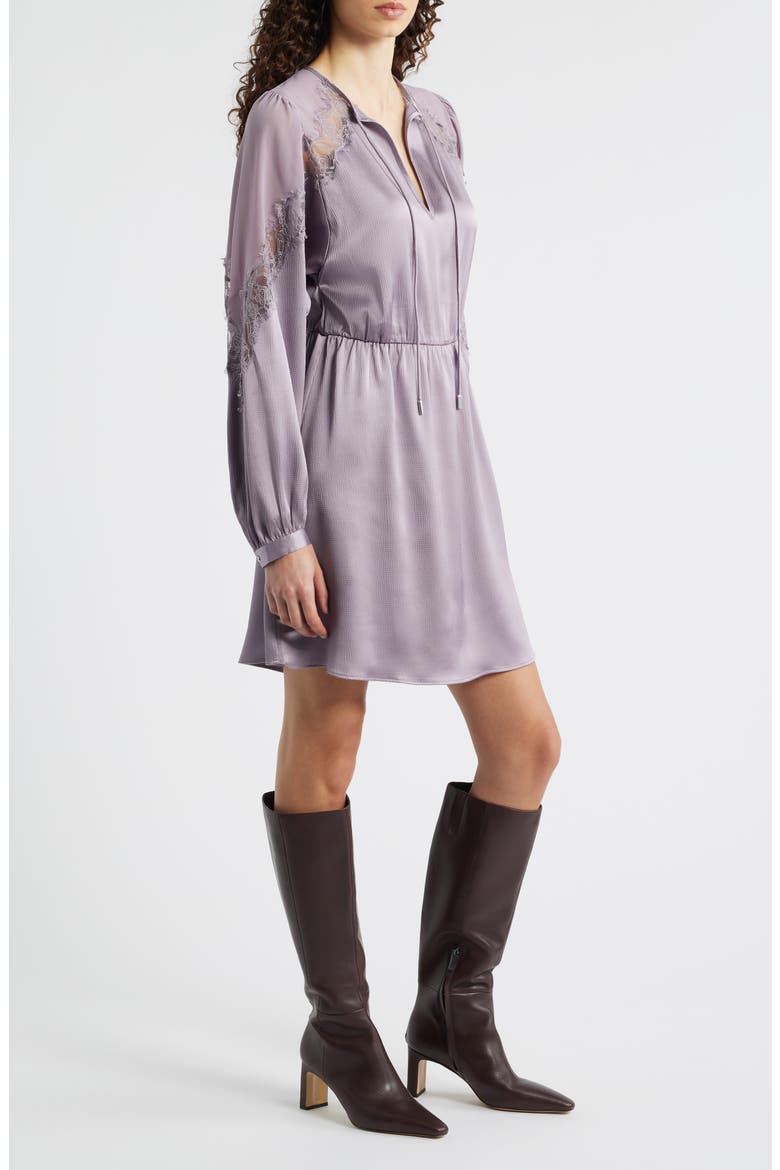Dlassys Long Sleeve Satin & Lace Dress, Alternate, color, LT PAST/PR