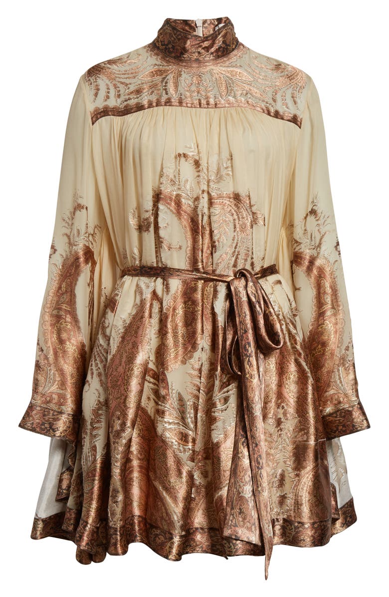 Zimmermann Hypnotic Paisley Print Batwing Sleeve Minidress, Alternate, color, Cream Paisley