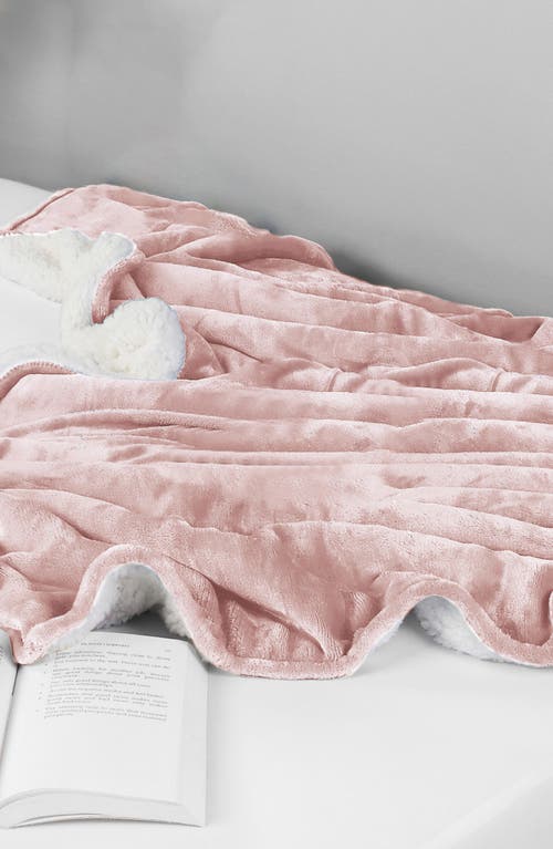 Woven & Weft Faux Shearling Fleece Throw Blanket In Pink