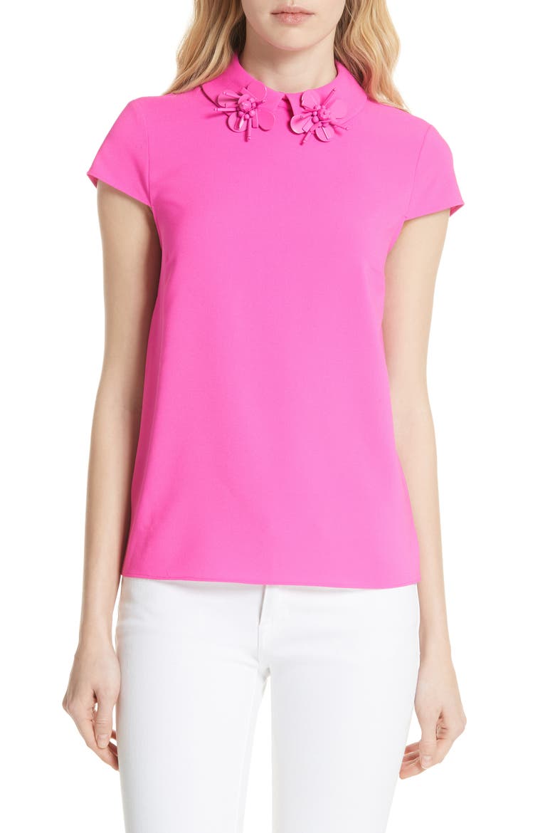 Ammah Embellished Collar Crepe Top, Main, color, NEON PINK