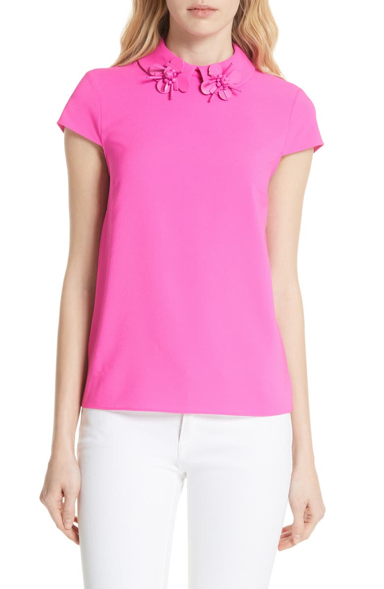 Ted Baker London Ammah Embellished Collar Crepe Top, Main, color, 