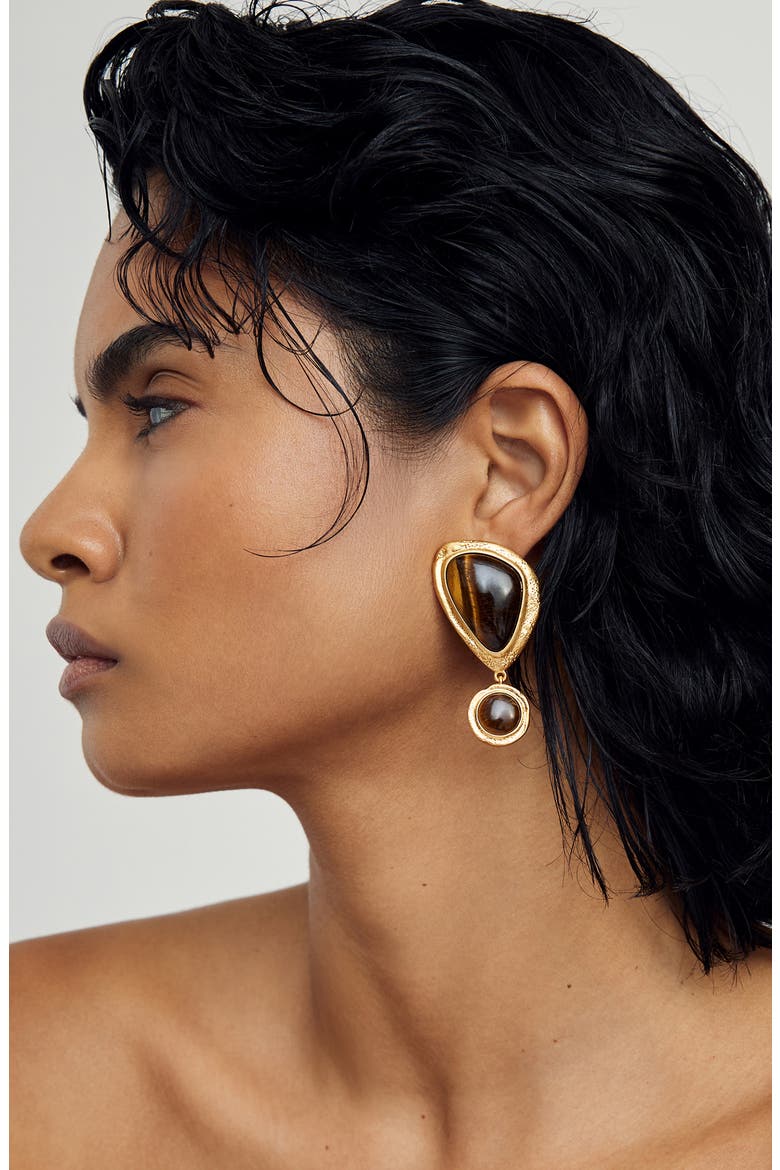 Tori Tumbled Stone Drop Earrings, Alternate, color, GOLD TONE / TIGERS EYE