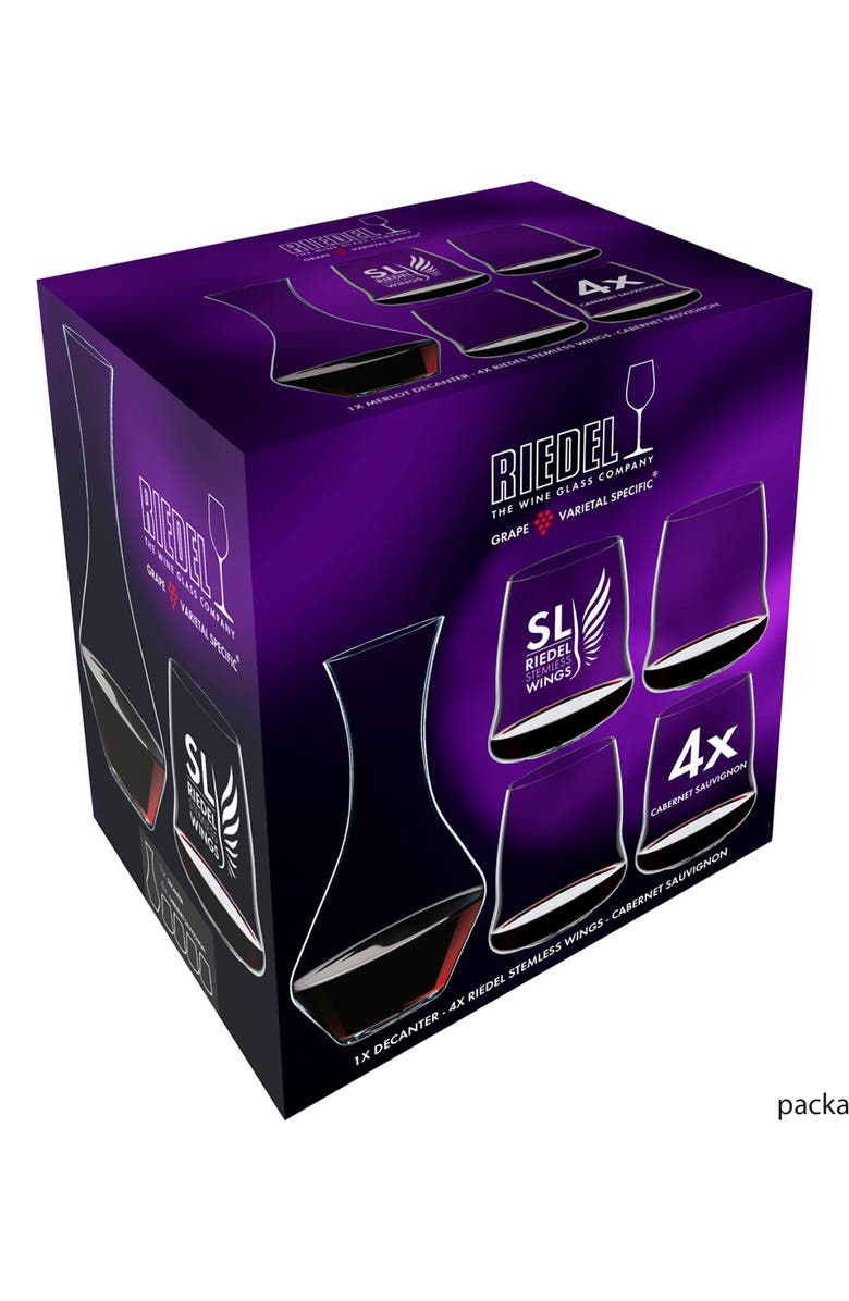 Riedel Stemless Wings Set of 4 Cabernet Sauvignon Glasses & Decanter, Alternate, color, Clear