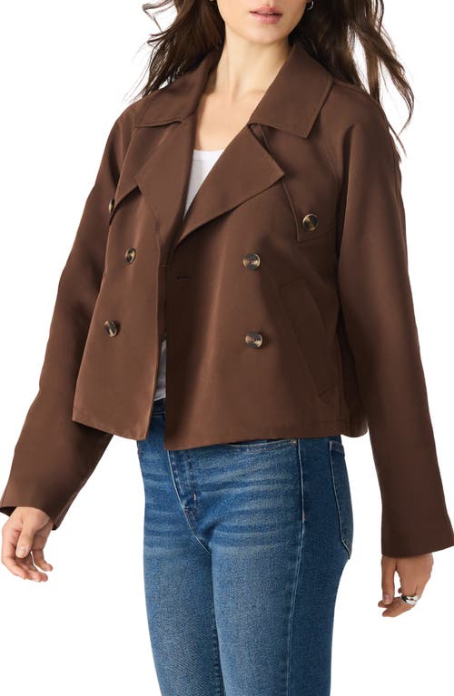 Steve Madden Double Breasted Short Trench Coat In Brown