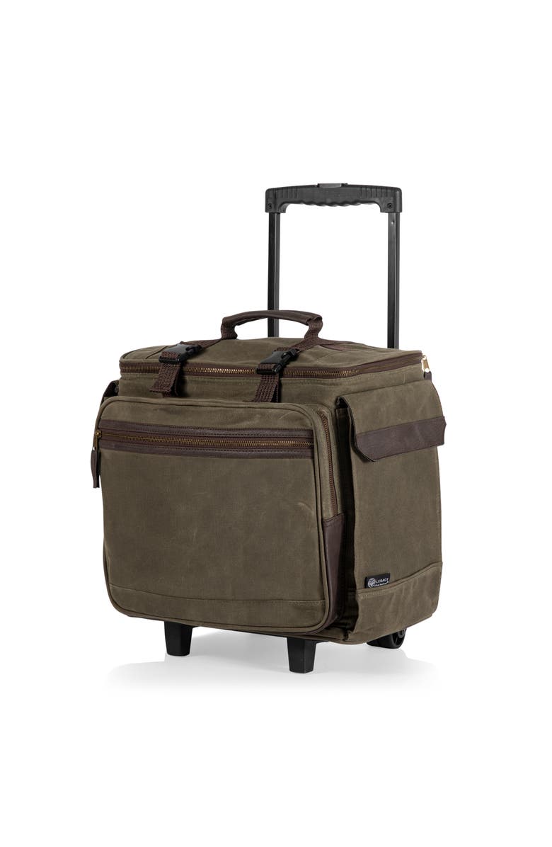 Legacy Somm 12 Bottle Insulated Wine Bag with Rolling Cart, Alternate, color, Khaki Green With Brown Accents