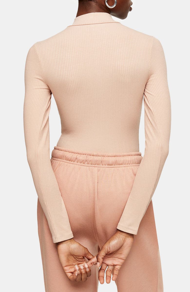 Topshop Full Zip Long Sleeve Bodysuit, Alternate, color, 