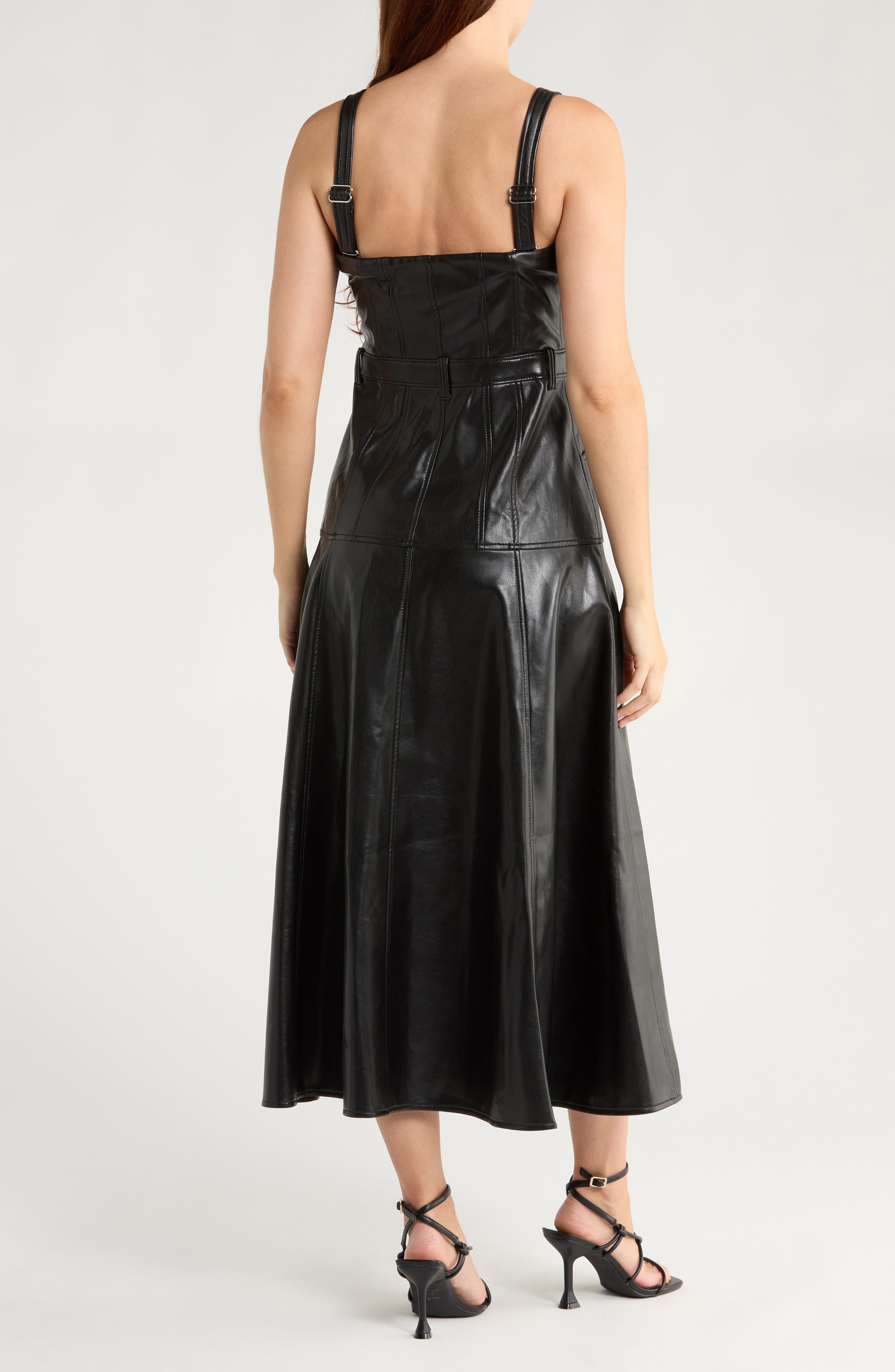 black leather fit and flare dress Black Faux Leather Fit & Flare Mini Dress: Sleeveless Party Dress