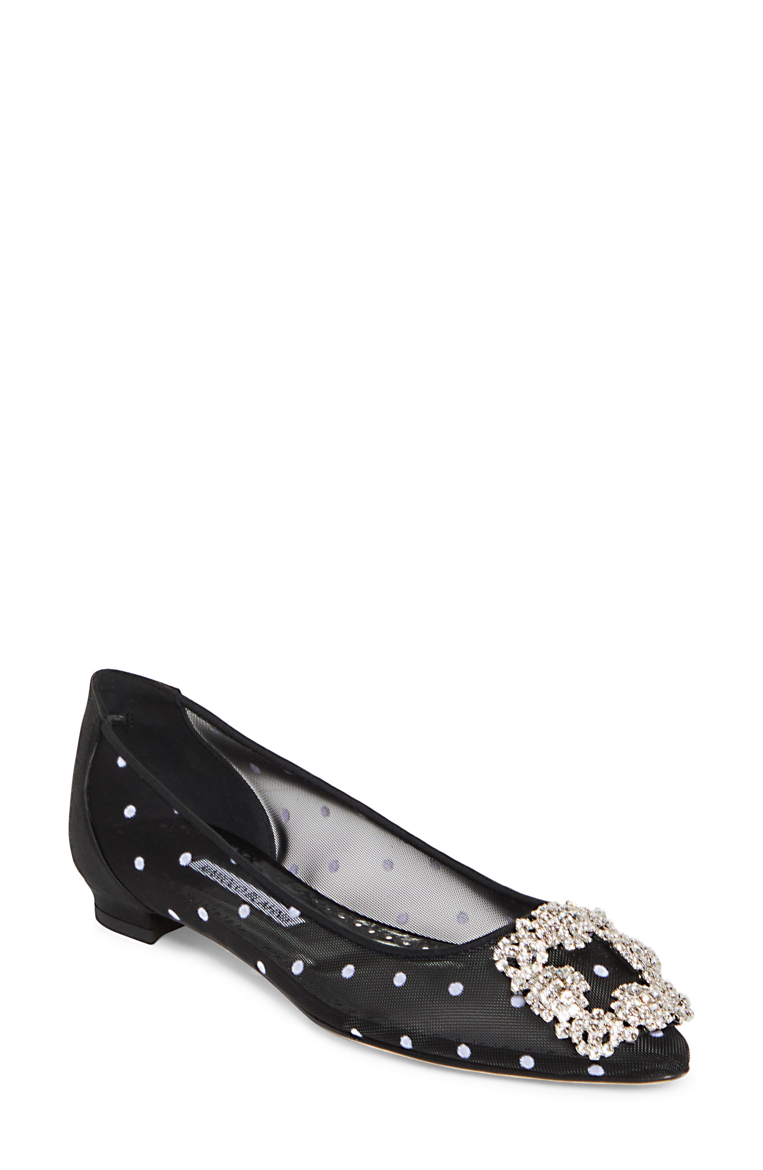 Manolo Blahnik Hangisi Crystal Buckle Flat, Main, color, 