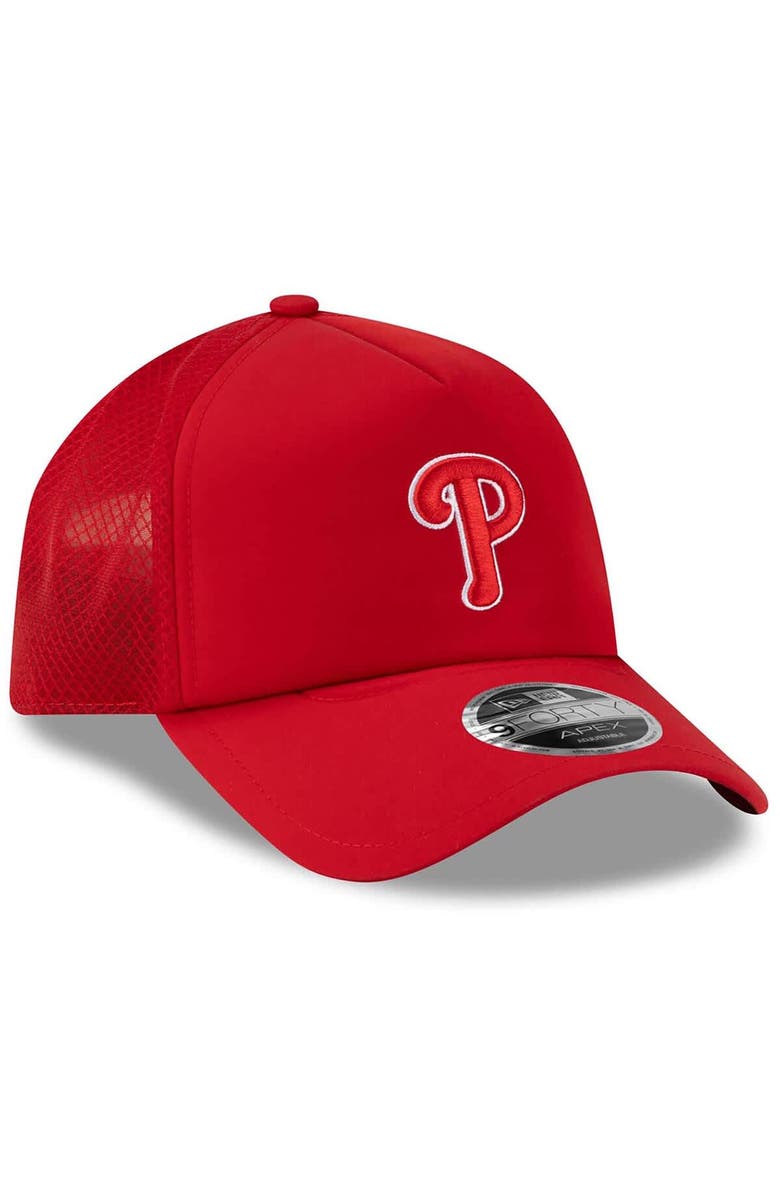 New Era Men's New Era Red Philadelphia Phillies 2026 Batting Practice Apex 9FORTY Adjustable Trucker Hat, Alternate, color, Red